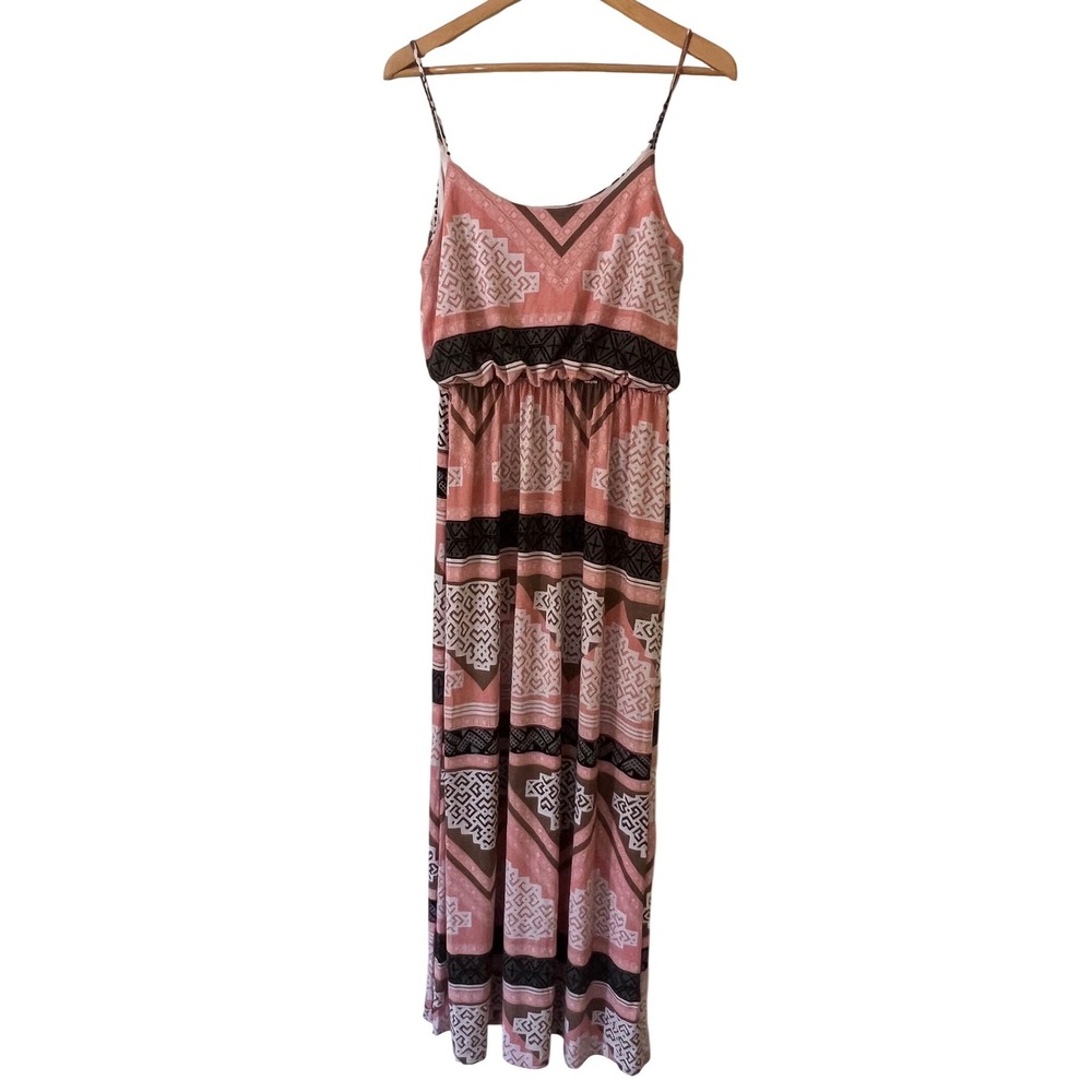 Maxi Dress BOHO Earth Tones Festival‎ Sleeveless Geometric Print S Coastal Chic